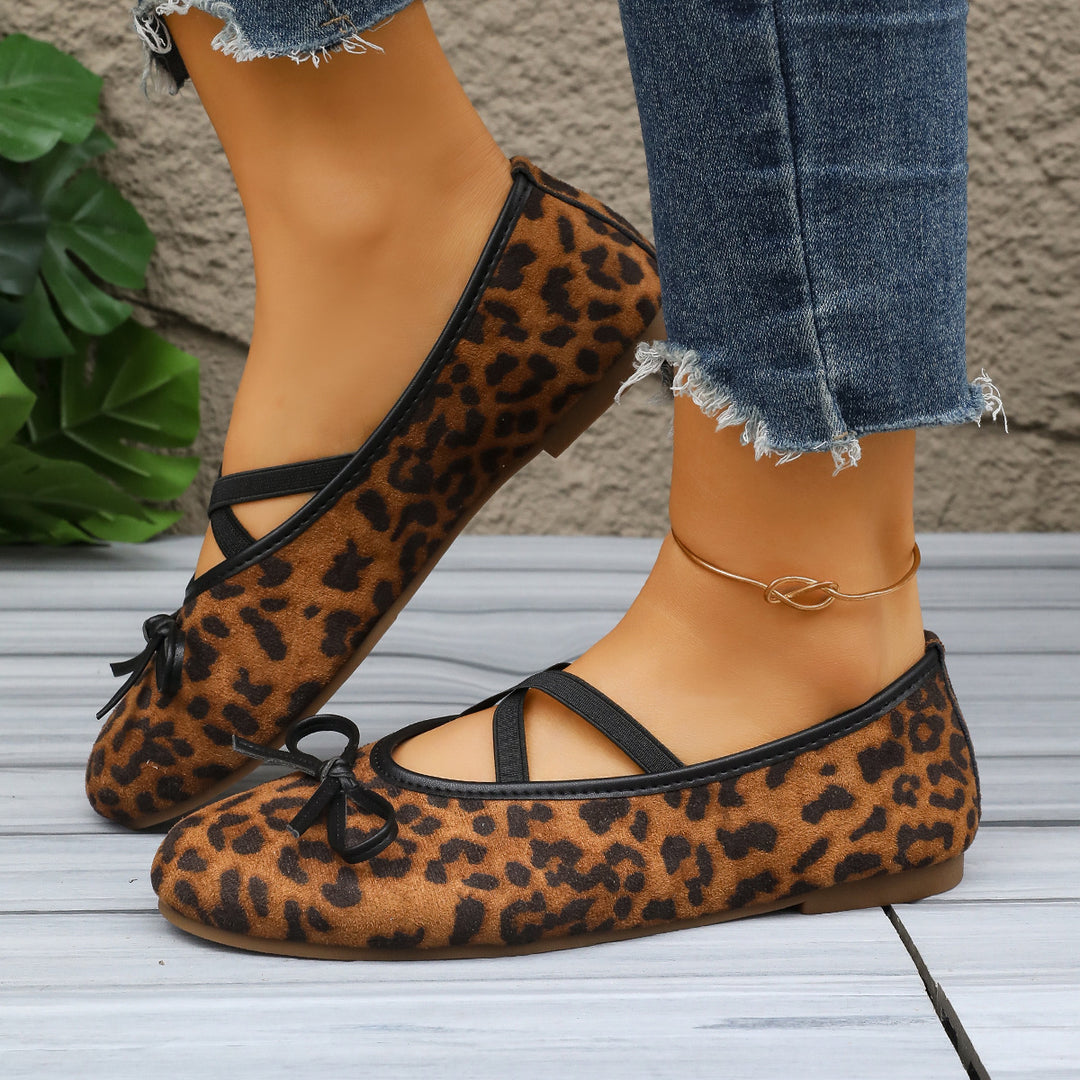Damen Ballerinas mit verstellbarem Riemendesign und modischem Leopardenmuster EB