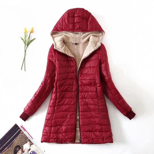 Damen gesteppte Winterjacke mit Kapuze und kuscheligem Innenfutter EB