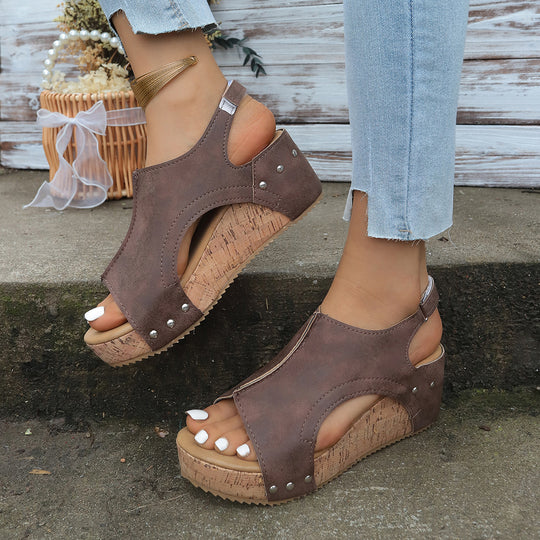 Damen Keil-Sandalen mit modischem Schliff und hochwertiger Korksohle EB