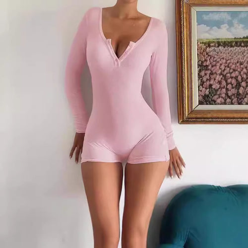 Damen Körperbetonter Langarm-Jumpsuit mit feinen Rippdetails EB
