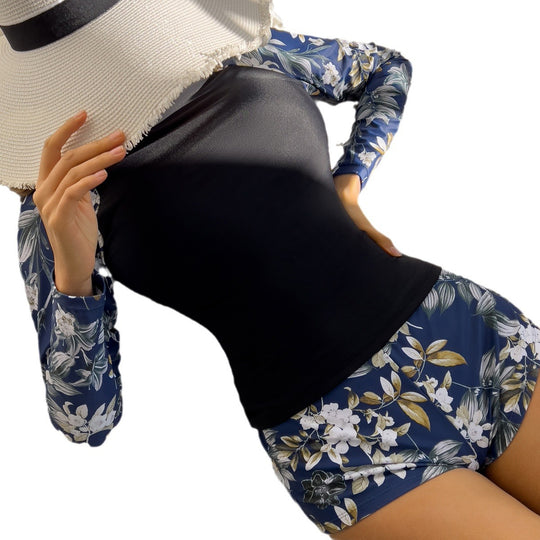 Damen Sportlicher Langarm-Badeanzug mit floralem Design EB