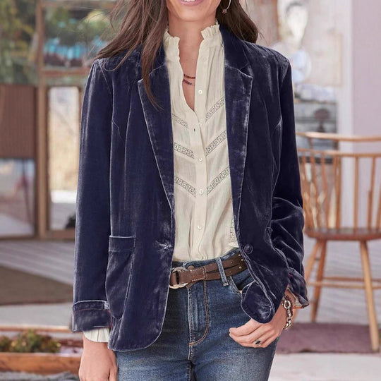 Damen Samt-Blazer mit klassischem Revers und soften Fall EB