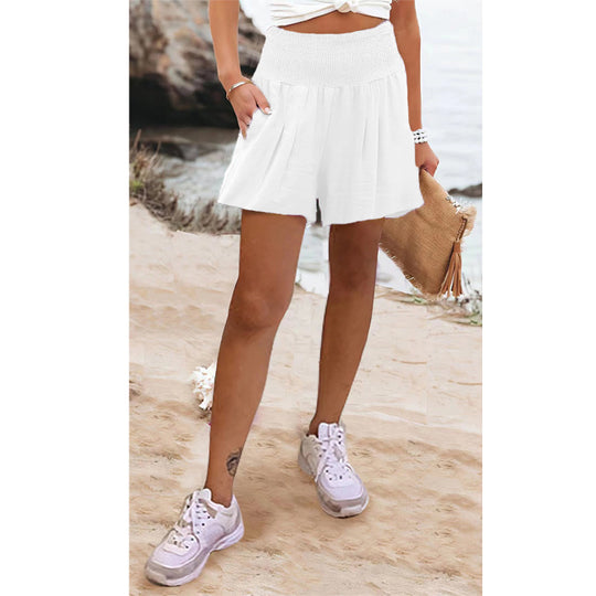 Damen elegante Shorts mit hohem Bund und Knopfdetail EB