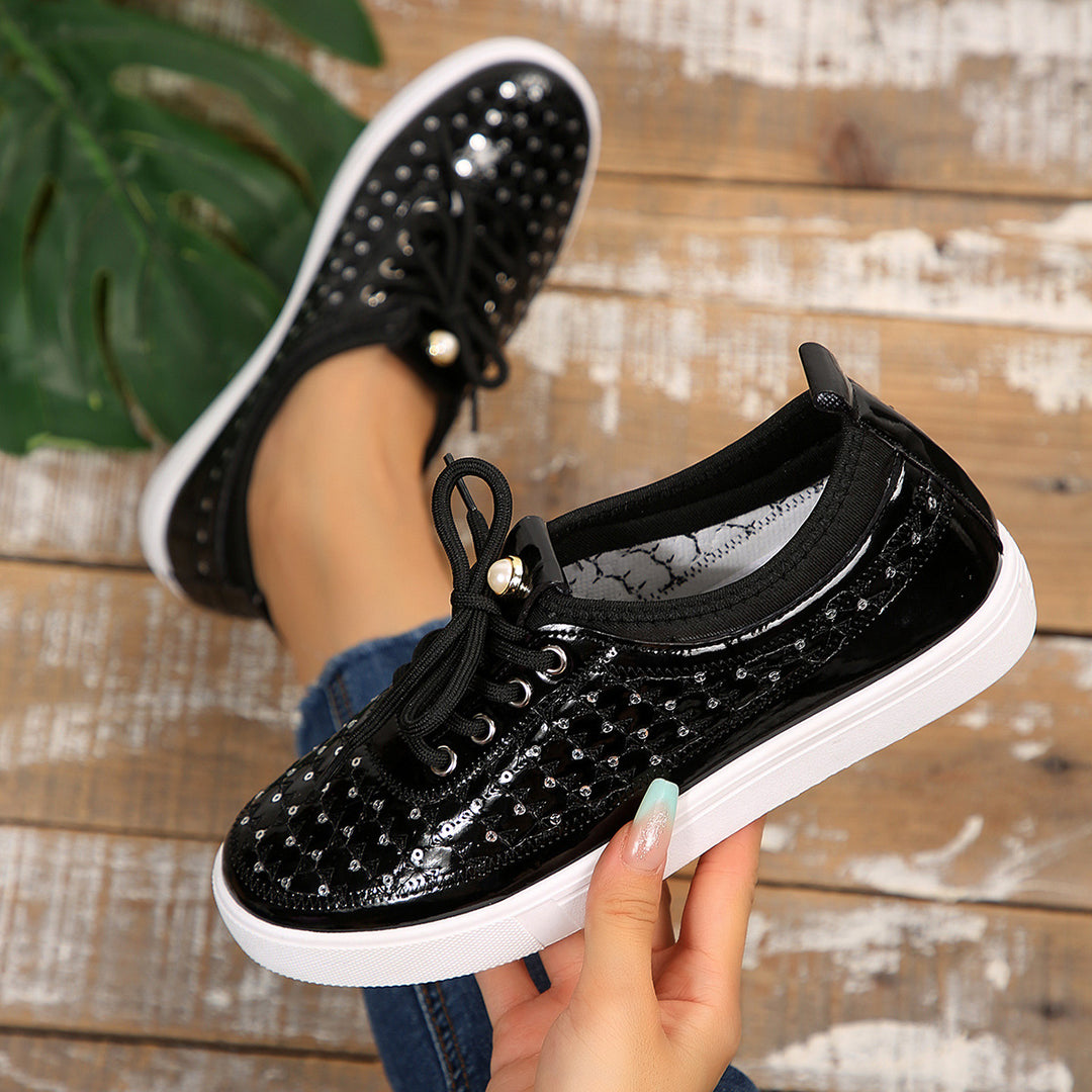 Damen modische Sneakers mit glitzernden Pailletten und präziser Schnürung EB