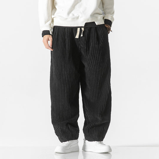 Herren nan weite Breitcord-Hose mit elastischem Bund, Kordelzug und tiefen Eingrifftaschen EB