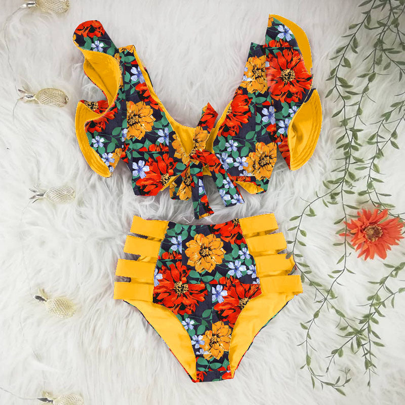 Damen Bikini-Set mit Rüschendetails und floralem Muster EB