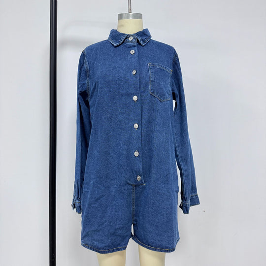 Damen Jeans-Overall mit Kurzarm und praktischen Taschen EB