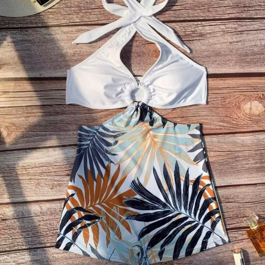 Damen Bikiniset mit hoch geschnittenem Hosenrock und elegantem Knoten EB