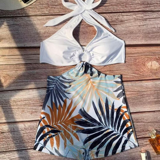 Damen Bikiniset mit hoch geschnittenem Hosenrock und elegantem Knoten EB
