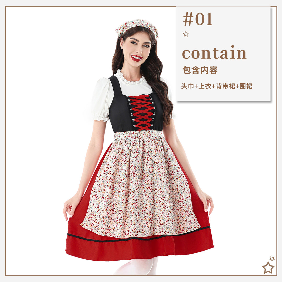 Damen nan traditionelles Dirndlkleid mit geschnürtem Mieder und floraler Schürze EB