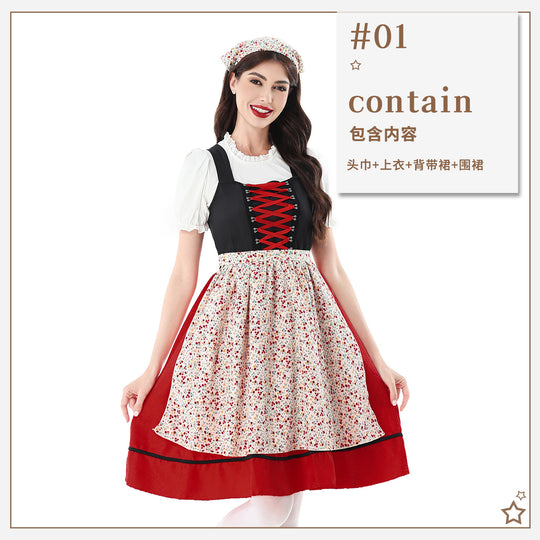 Damen nan traditionelles Dirndlkleid mit geschnürtem Mieder und floraler Schürze EB