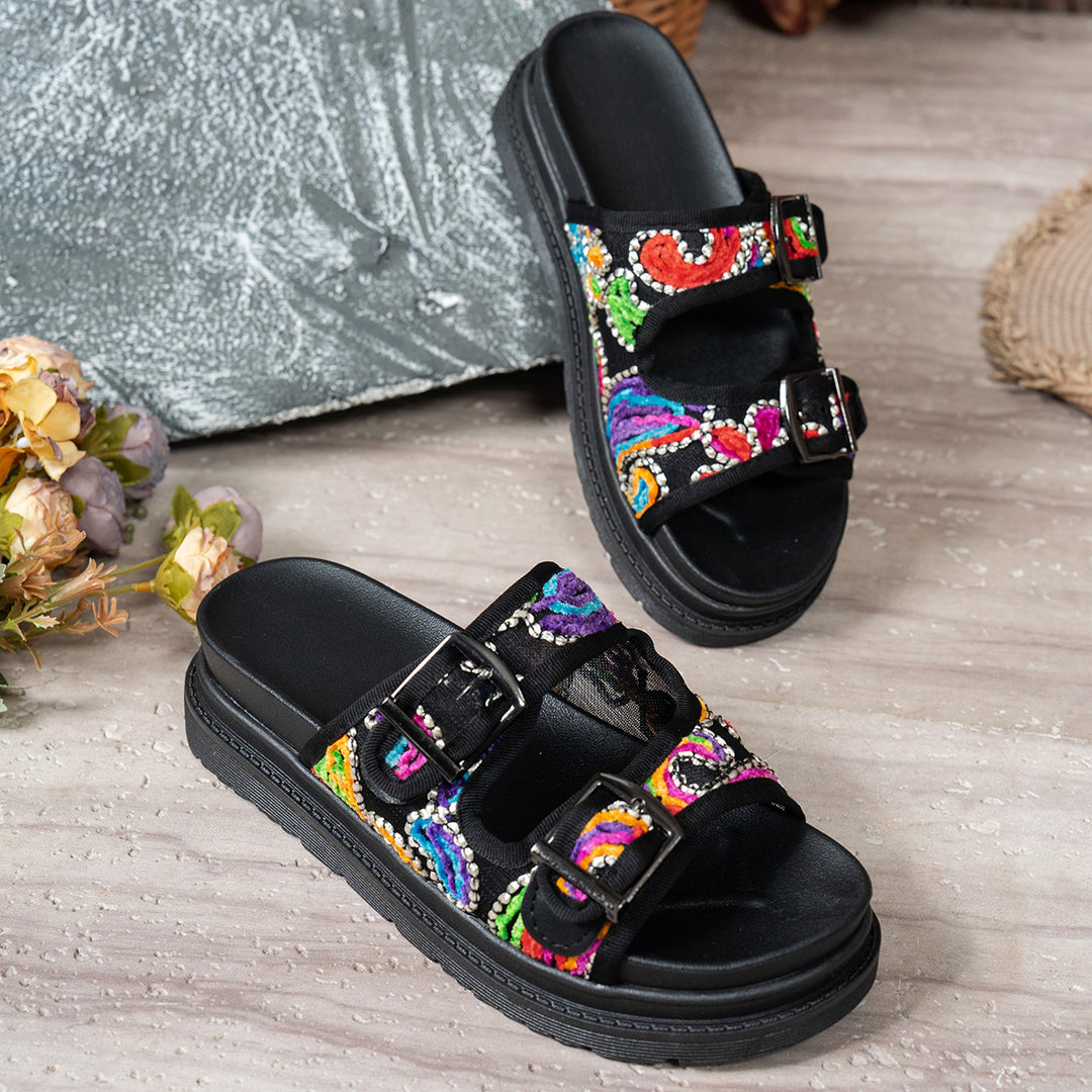 Damen Sandalen mit buntem, verziertem Riemendesign EB
