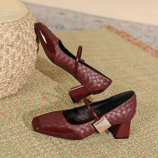 Damen Modische Ballerinas mit geflochtenem Design und blockiertem Absatz EB