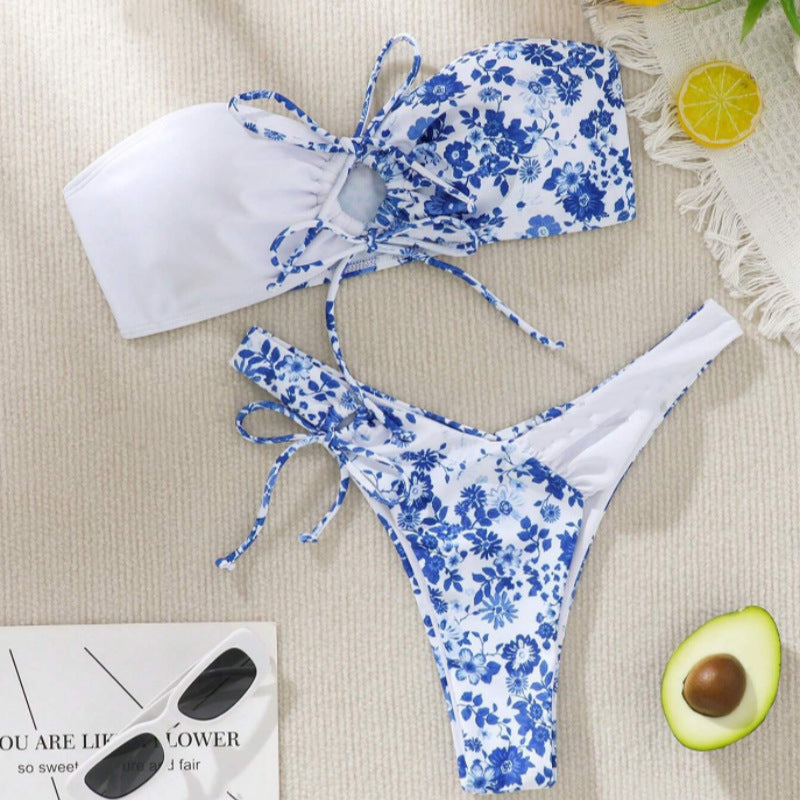 Damen Bandeau-Bikini Set mit floralem Design EB