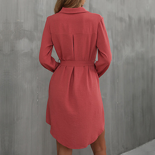 Damen Hemdblusenkleid mit Taillengürtel und praktischen Taschen EB