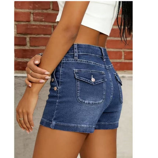 Damen Hochgeschnittene Denim-Shorts mit Knopfdetails EB