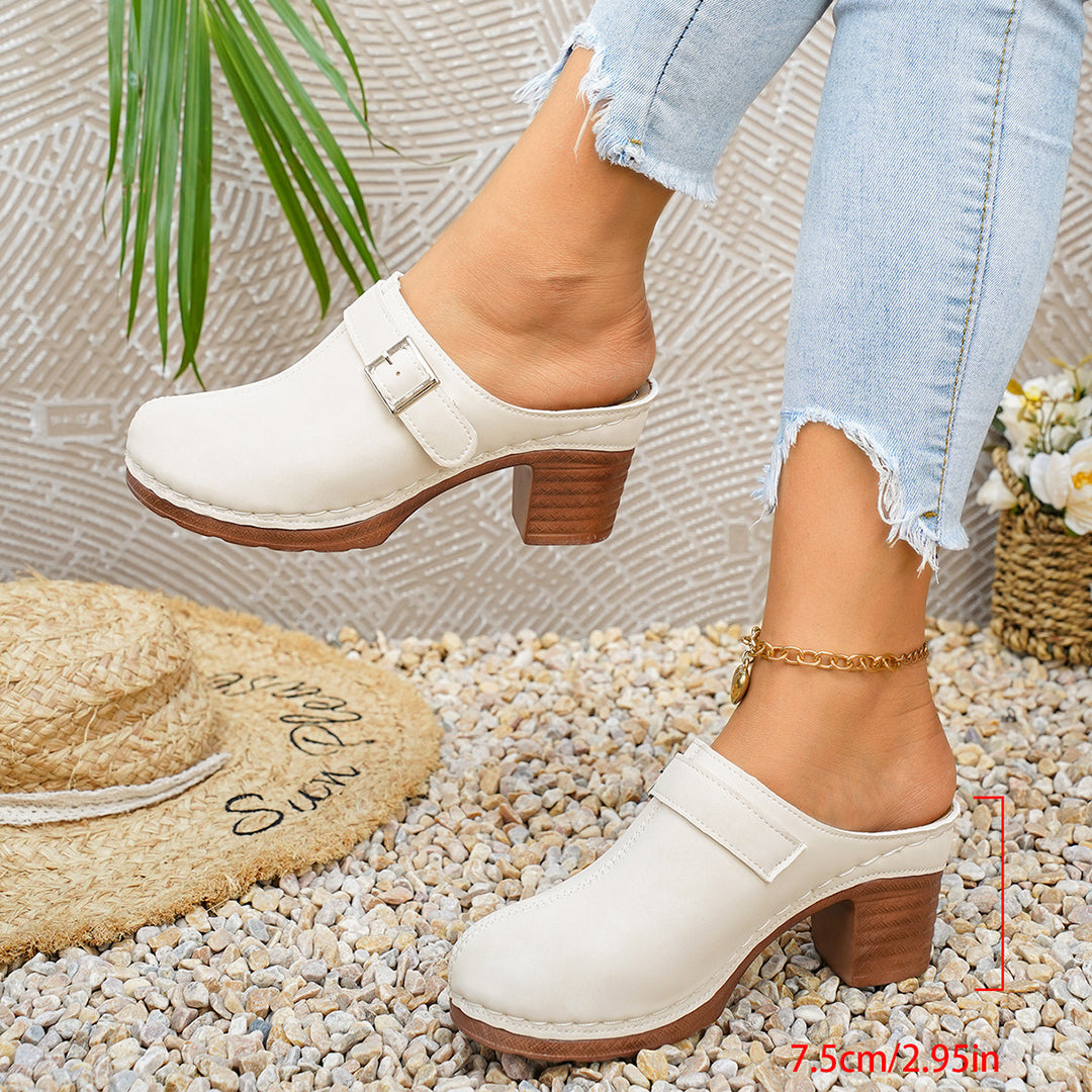 Damen Clogs mit elegantem Riemen und komfortablem Blockabsatz EB