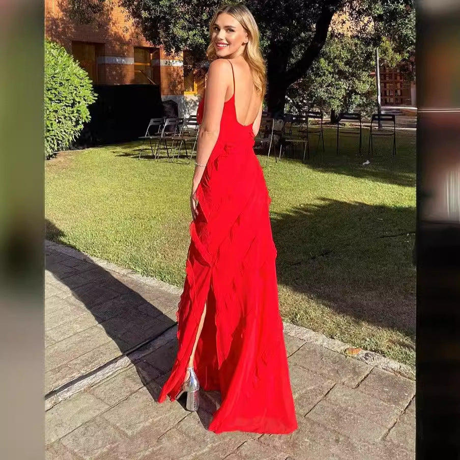 Damen Elegantes Abendkleid mit körperbetontem Schnitt und tiefem V-Ausschnitt EB