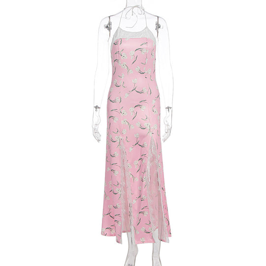 Damen Maxikleid mit floralem Muster und transparenten Einsätzen EB