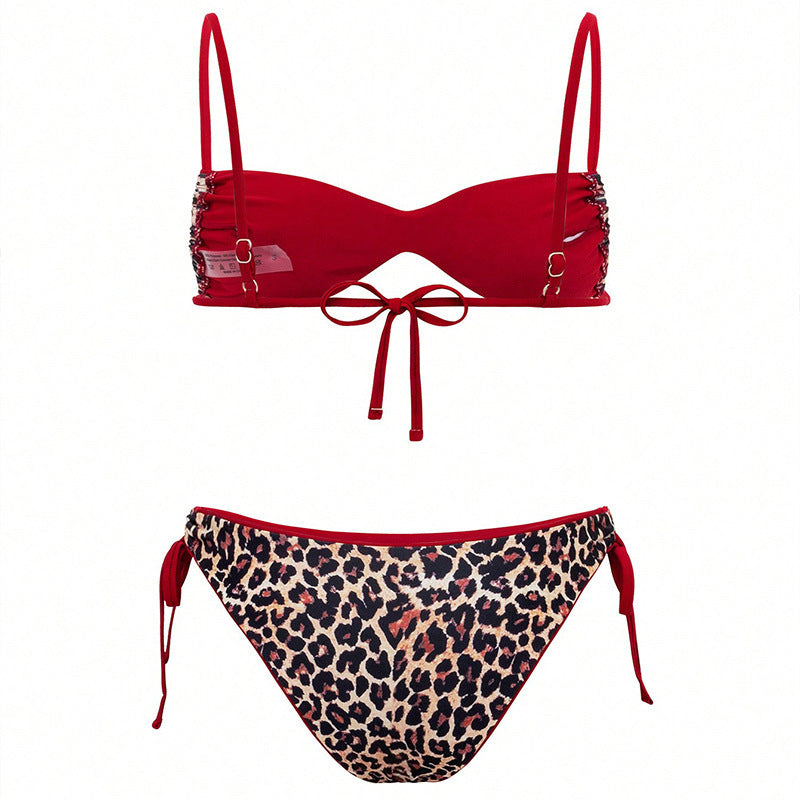 Damen Triangel-Bikini mit modischem Leo-Design und verstellbaren Trägern EB