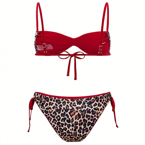Damen Triangel-Bikini mit modischem Leo-Design und verstellbaren Trägern EB