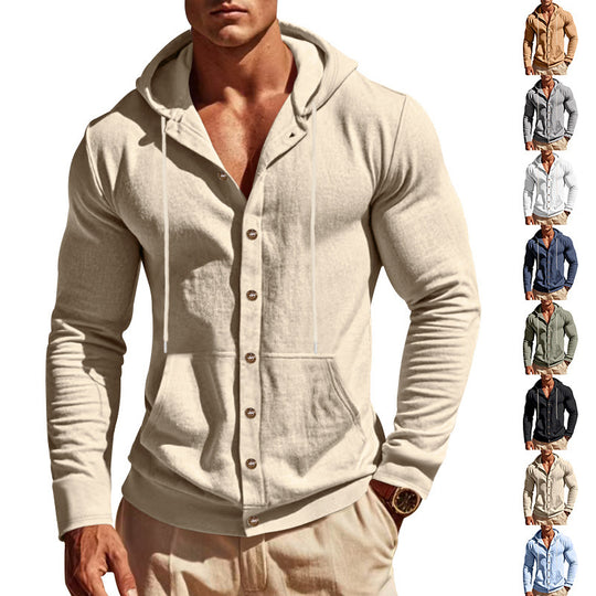 Herren nan Kapuzenknopfjacke aus Baumwollmischung slim fit mit Kängurutasche EB