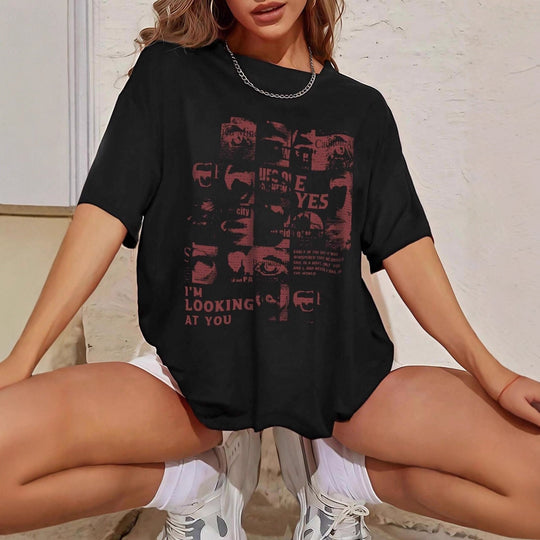 Damen Oversized T-Shirt mit kreativem Schriftzug und lässigem Schnitt EB