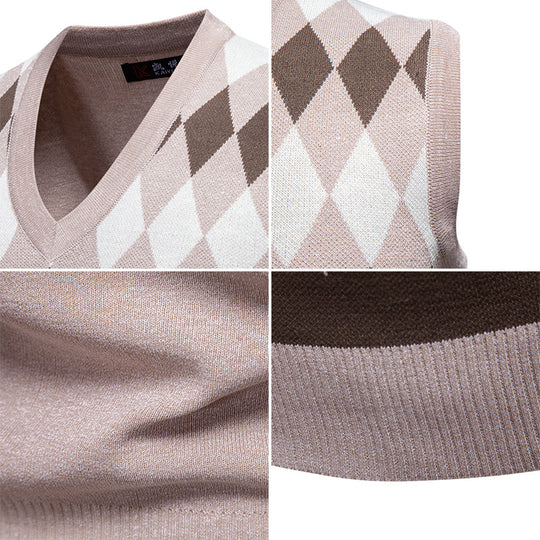 Herren ärmellose Strickweste mit Rauten-Muster EB