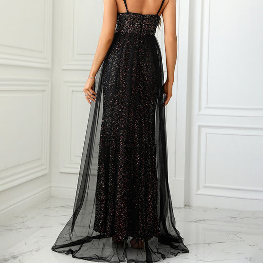 Damen Elegantes Glamour-Abendkleid mit schimmernden Details und hohem Beinschlitz EB