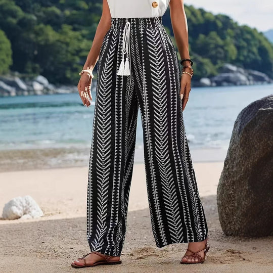 Damen Palazzo-Hose mit elastischem Bund und auffälligem Muster EB