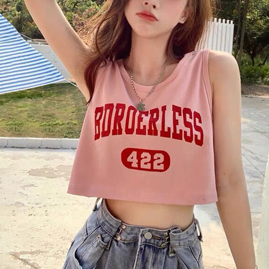 Damen lässiges Crop-Top mit kreativem Schriftzug und bequemen Materialien EB