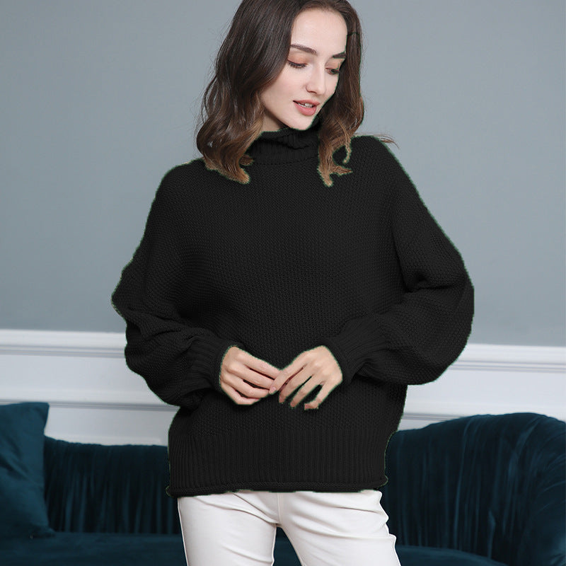 Damen Strickpullover mit hochgeschlossenem Kragen und weitem Schnitt EB