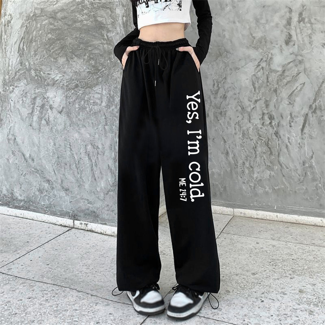 Damen nan weite Jogginghose hochgeschnitten mit seitlichem Statementprint und elastischem Bund EB