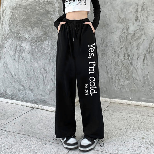 Damen nan weite Jogginghose hochgeschnitten mit seitlichem Statementprint und elastischem Bund EB