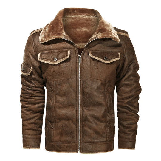 Herren Bikerjacke aus Lederimitat mit Teddyfell-Futter und asymmetrischem Reißverschluss EB