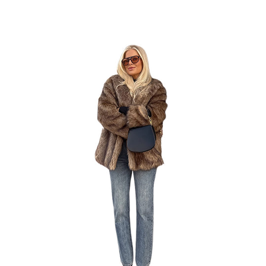 Damen kuschelige Kunstfelljacke EB