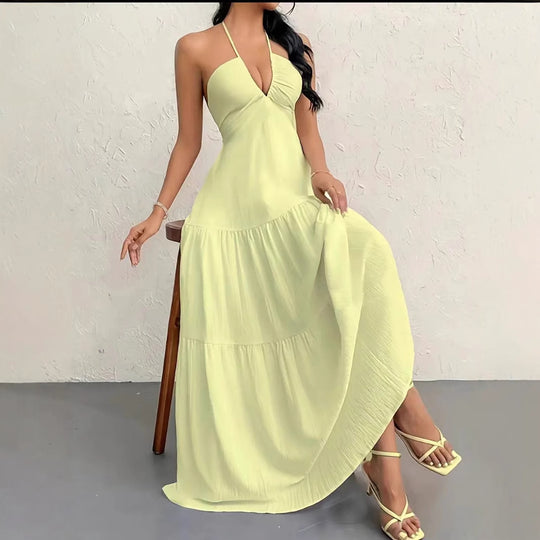 Damen Maxikleid mit schulterfreiem Design und legere Rüschendetails EB
