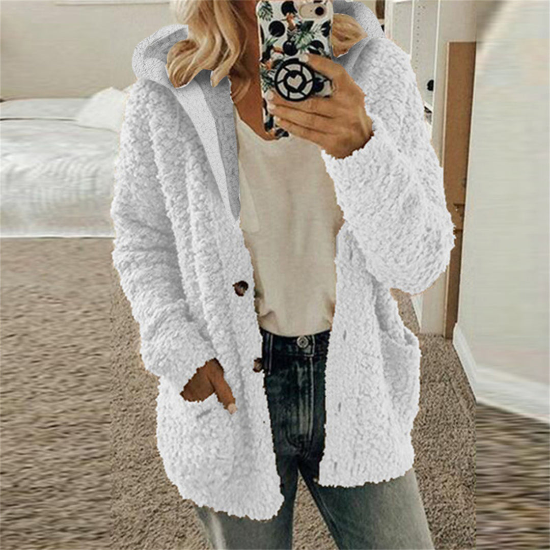 Damen kuschelige Fleecejacke mit Kapuze und praktischen Taschen EB