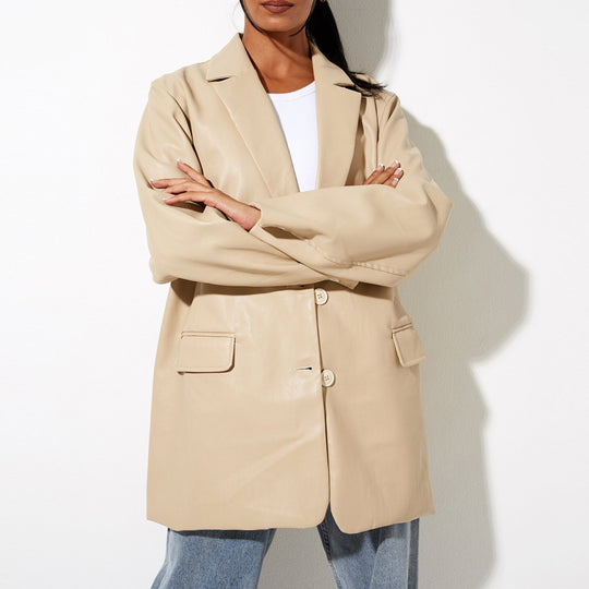 Damen modische Kunstlederjacke mit elegantem Schnitt EB