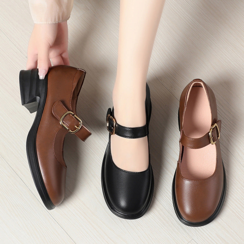 Damen Mary Jane Pumps mit komfortablem Blockabsatz und modischer Schnalle EB