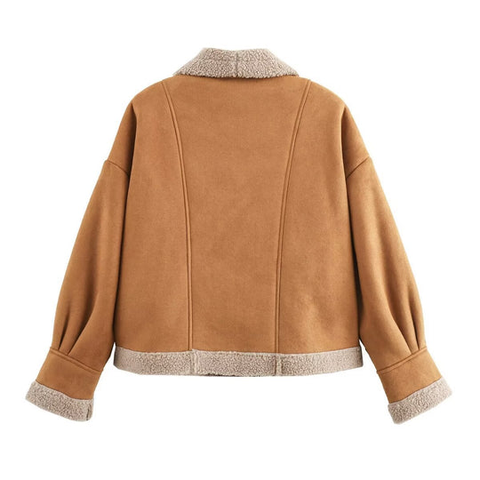 Damen Kuschelige Teddyjacke mit weitem Schnitt und eleganten Knopfdetails EB