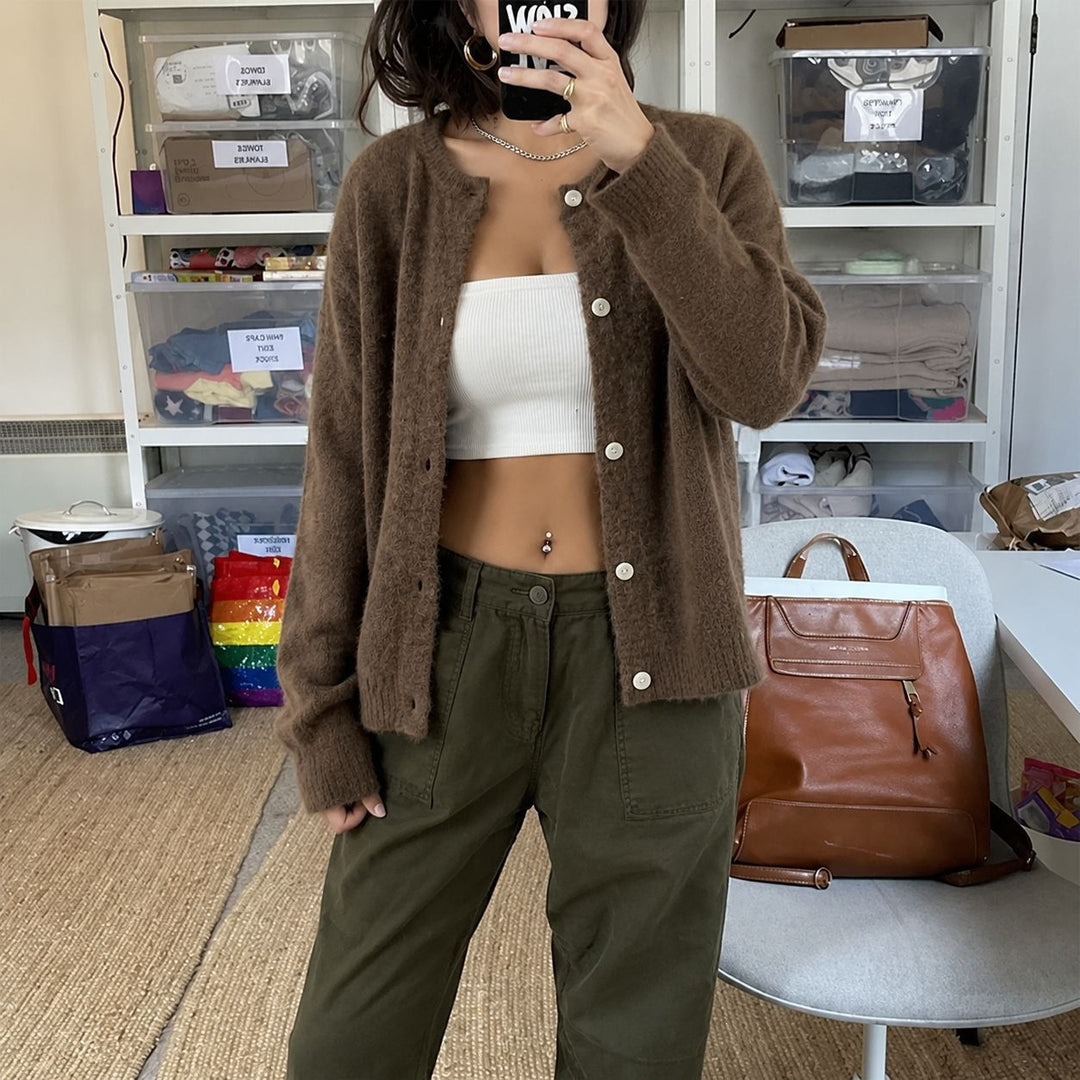 Damen kuscheliger Mohair-Cardigan mit Perlmuttknöpfen und oversized Passform Eichborn Berlin