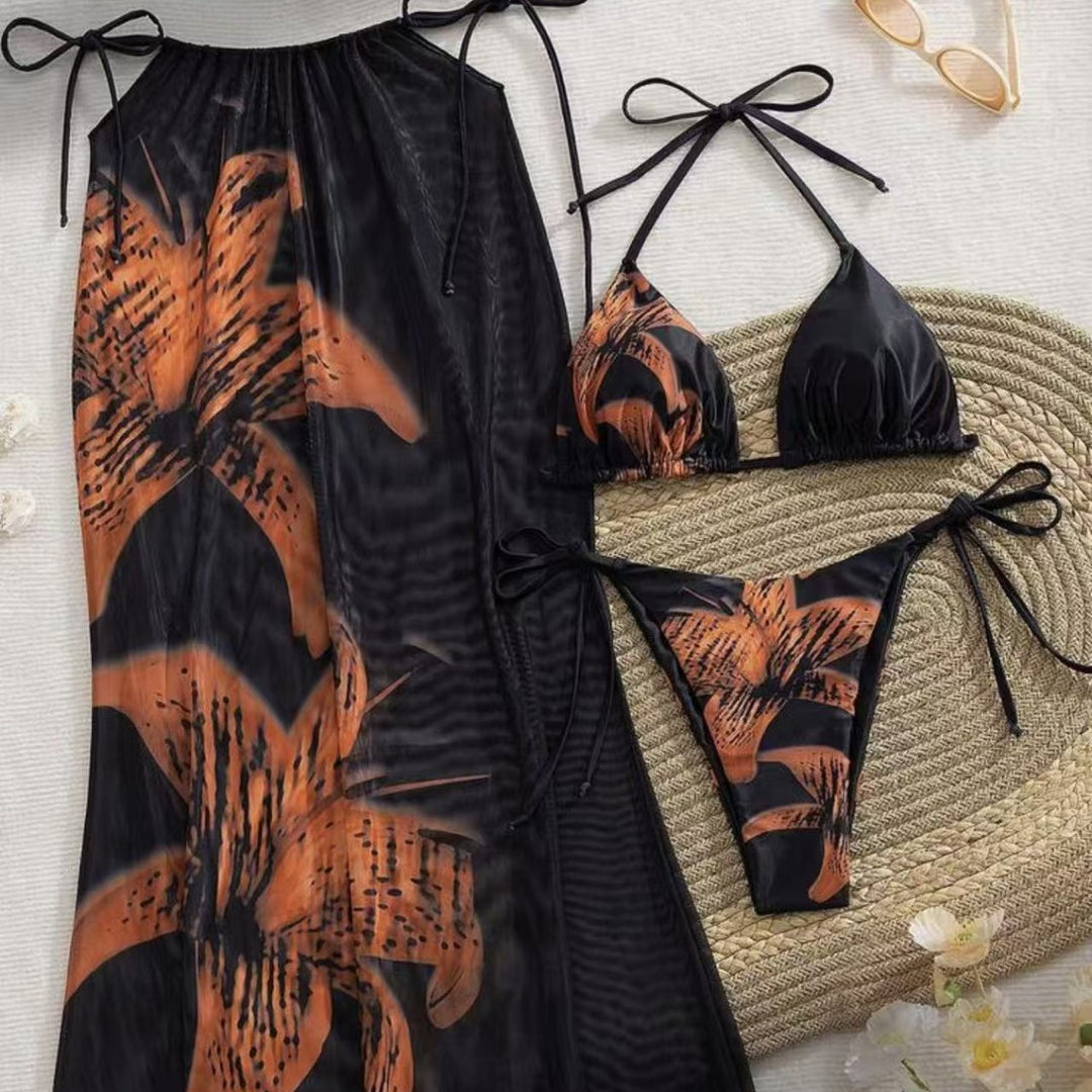 Damen Bikiniset mit elegantem Wickelrock und floralem Design EB