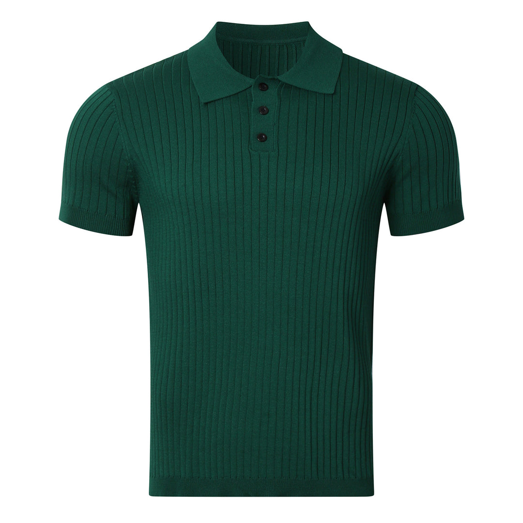 Herren nan schmal geschnittenes geripptes Poloshirt aus Feinstrick mit Kurzarm und Polokragen EB