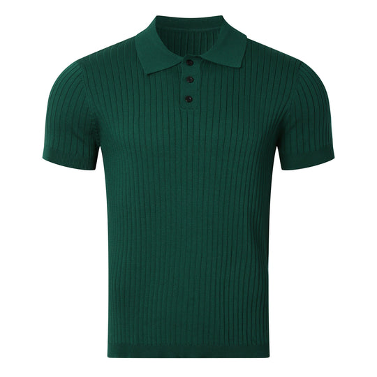 Herren nan schmal geschnittenes geripptes Poloshirt aus Feinstrick mit Kurzarm und Polokragen EB