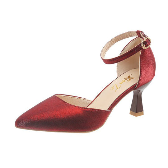 Damen elegante High Heel Pumps mit schmalem Riemen EB