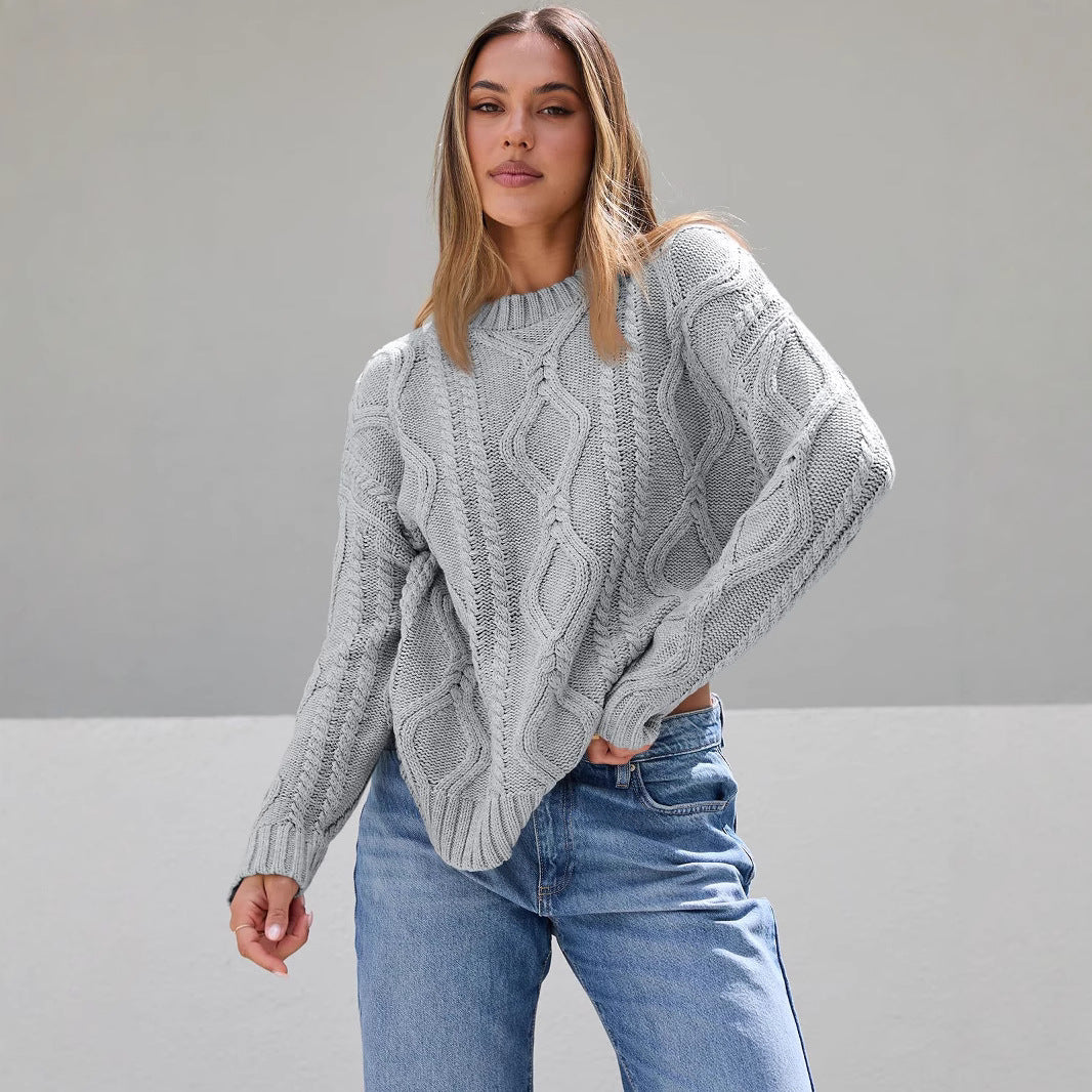 Damen Grobstrickpullover mit Wellenmuster und weitem Schnitt EB