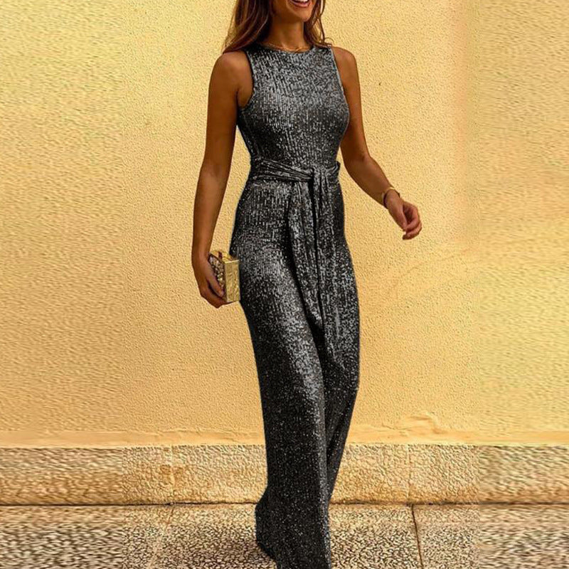 Damen Glitzerndes Abendkleid mit elegantem Taillengürtel EB
