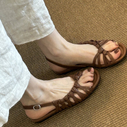 Damen stylische Riemchensandalen mit geflochtenem Obermaterial EB