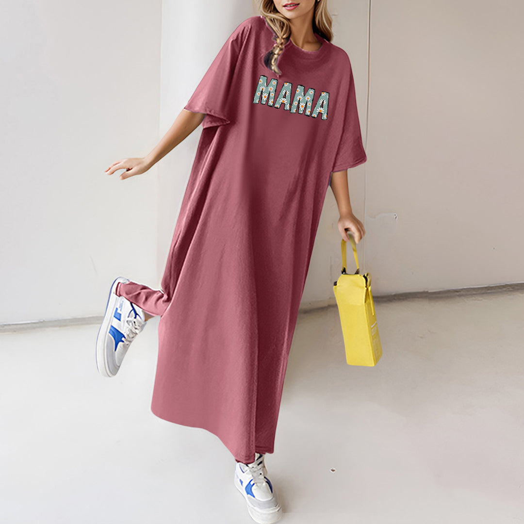 Damen nan florales Statement-Maxikleid im Oversize-T-Shirt-Stil mit Rundhalsausschnitt EB